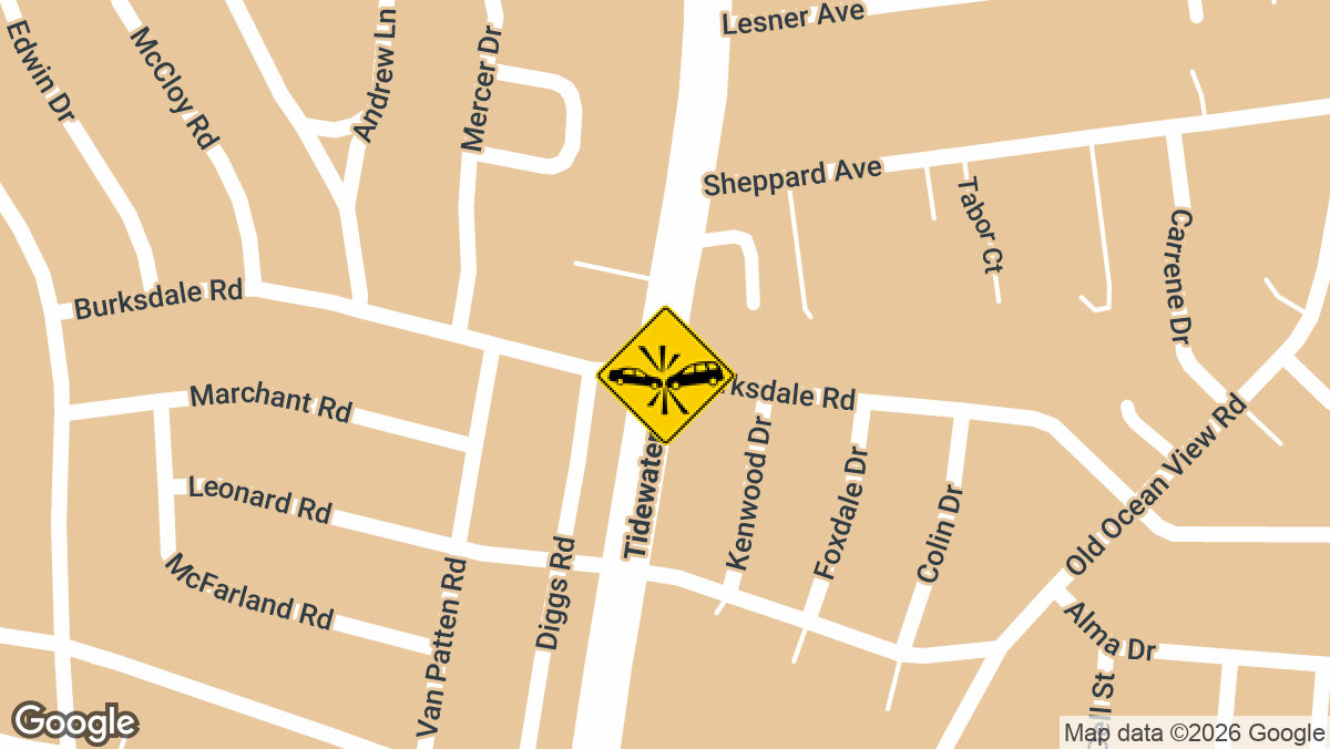 A crash involving four people was reported Sunday, April 13, at the intersection of Burksdale Road and Tidewater Drive in Norfolk.