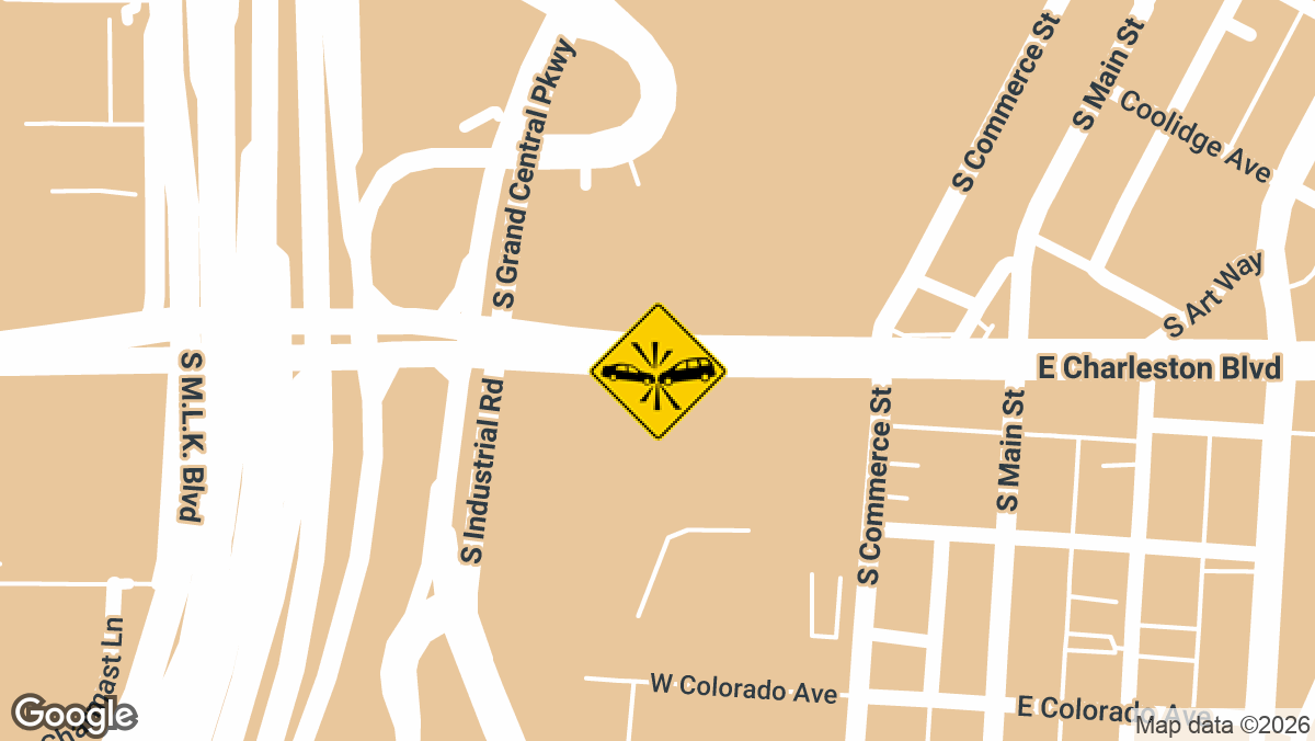 An injury crash on westbound Charleston Blvd caused significant traffic disruptions near the I-215 interchange on Monday, April 28, in Las Vegas.