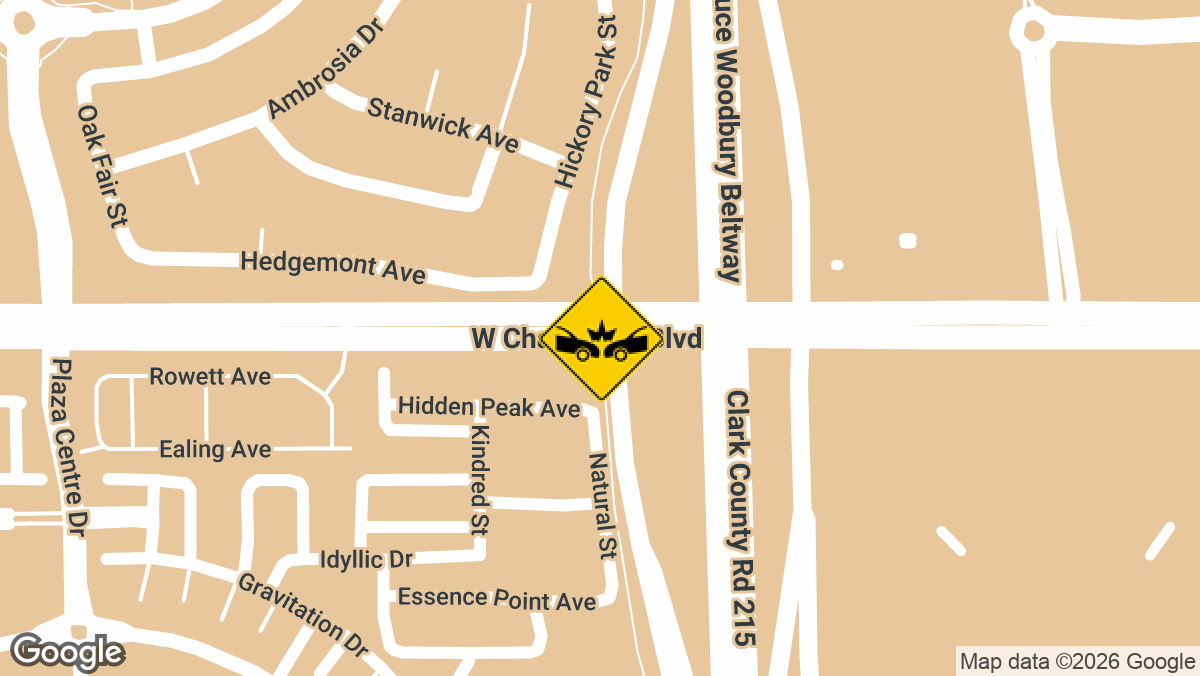 A three-vehicle crash blocked multiple lanes along Charleston Boulevard near the westbound 215 Western Beltway ramp in northwest Las Vegas on Monday, April 27.
