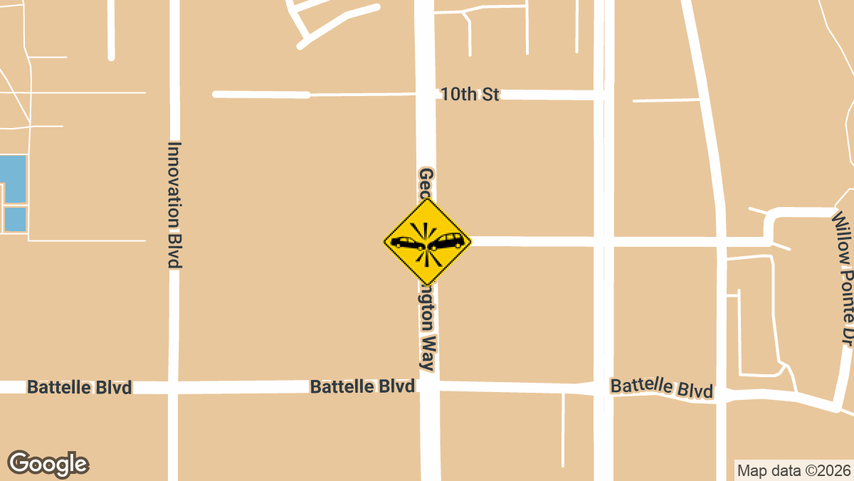 A two-vehicle collision involving a Subaru Outback and a GMC Yukon was reported on Saturday, April 18, near the intersection of George Washington Way and 9th St in Richland.