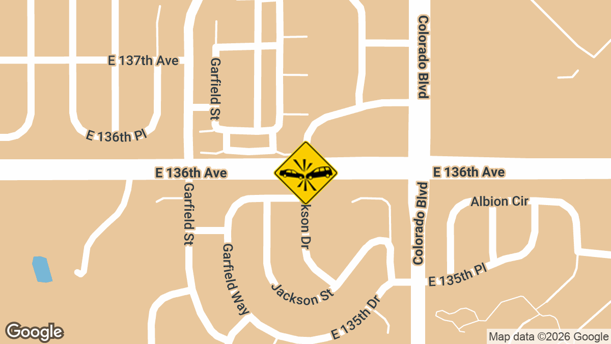 A traffic accident with a reported injury was reported on Wednesday, April 8, near the intersection of Jackson Dr and E 136th Ave in Thornton.