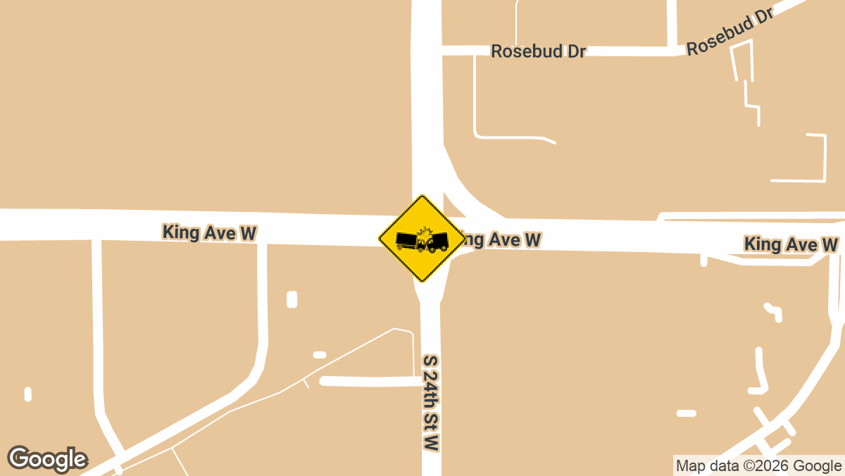 A crash involving an SUV and a semi-truck was reported Monday, April 27, near the intersection of King Avenue West and South 24th Street West.