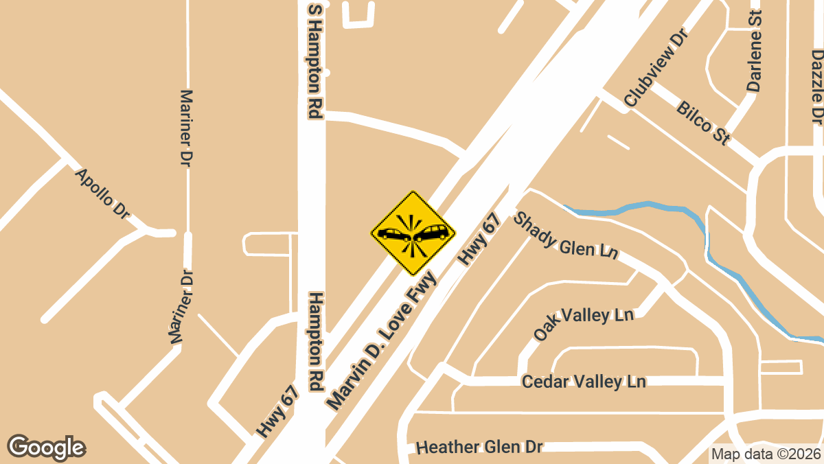 A serious two-vehicle crash was reported Wednesday morning on the southbound lanes of Marvin D. Love Freeway near West Wheatland Road in Dallas.