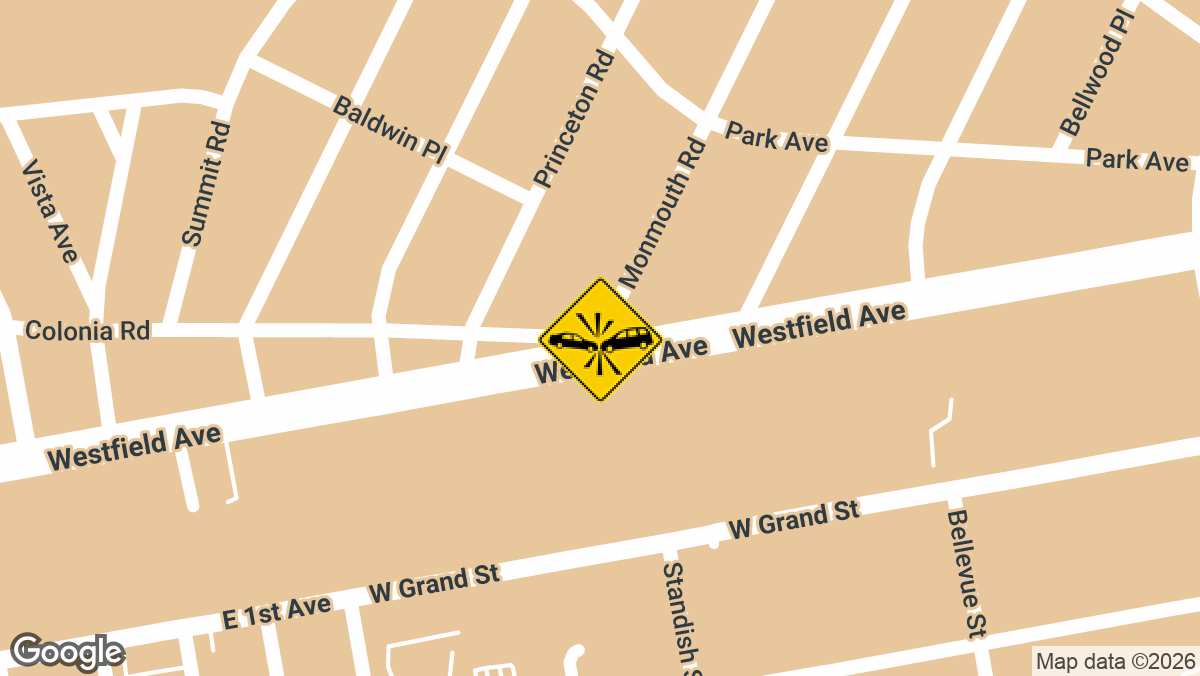 A vehicle collision was reported late at night on Saturday, April 4, near the intersection of Monmouth Road and Colonia Road in Elizabeth.