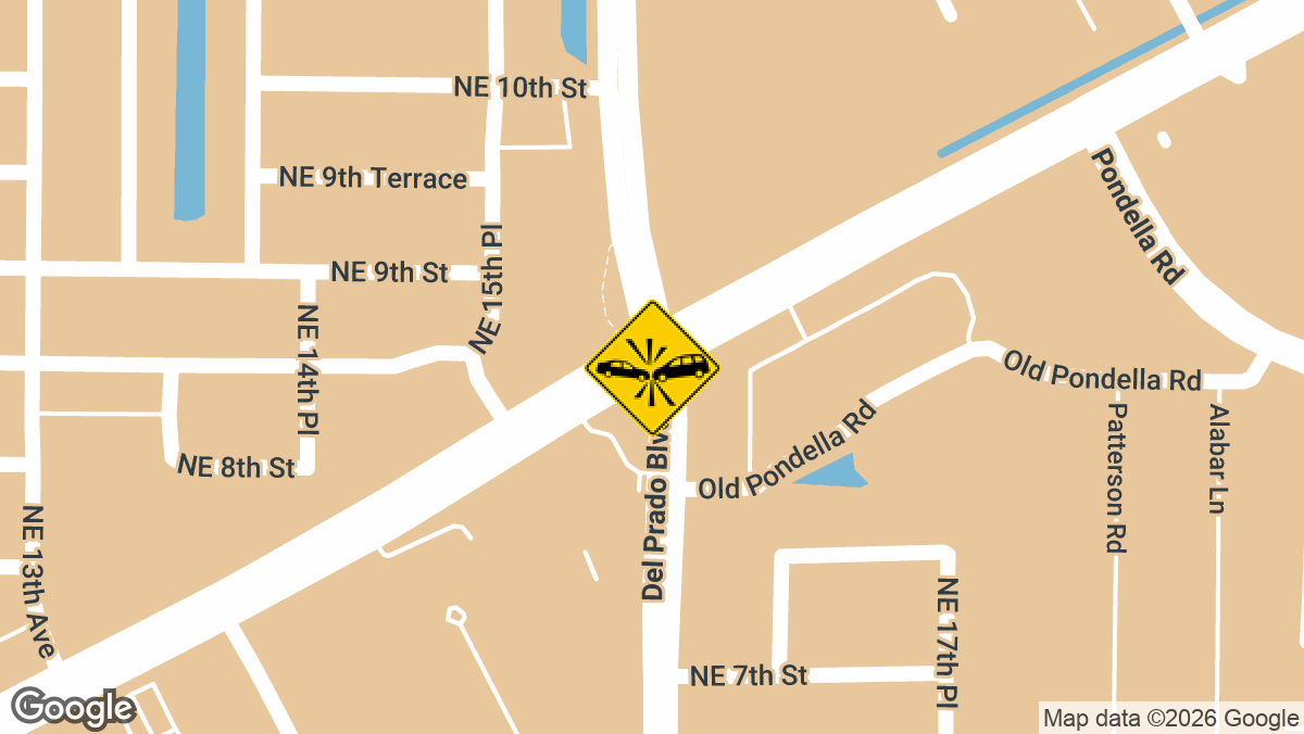 A traffic accident with reported injuries near the intersection of Northeast Pine Island Road and Del Prado Boulevard North in Cape Coral brought emergency crews to the scene Sunday, April 12.