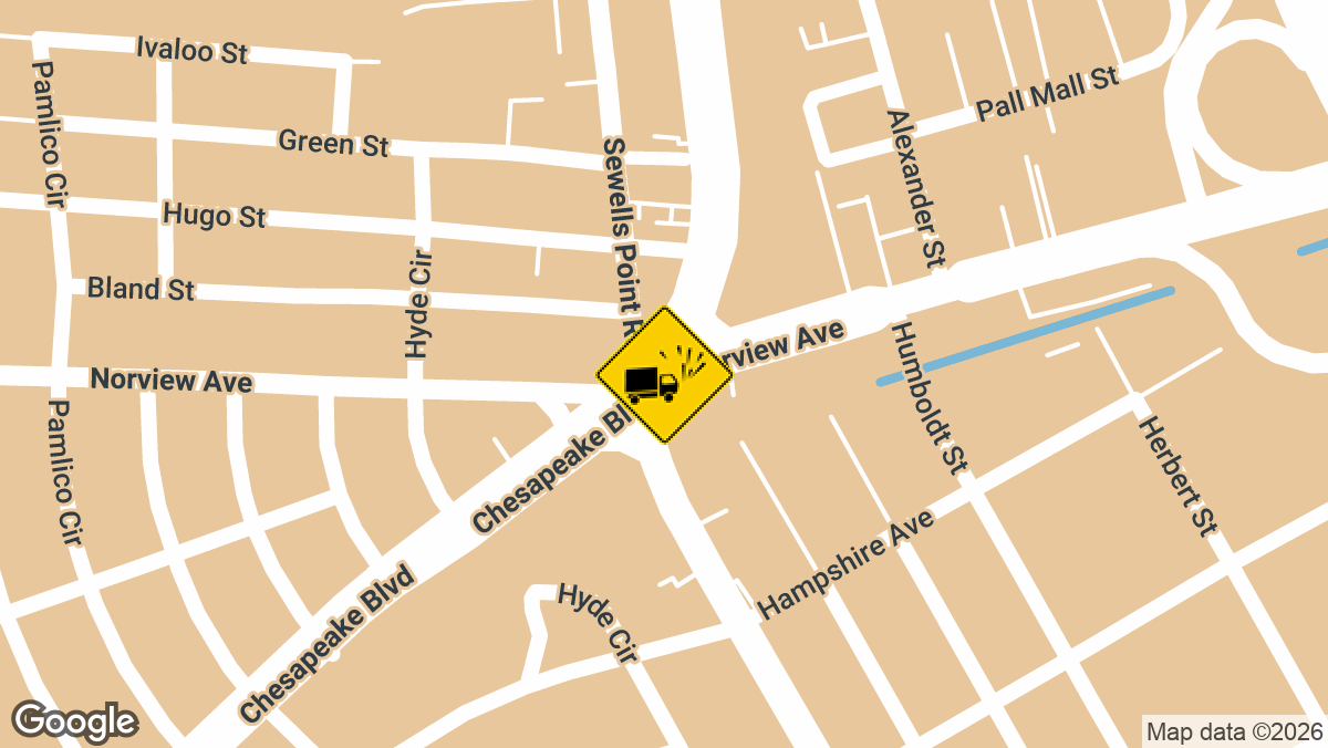 A crash involving a sedan and a white delivery truck was reported on Tuesday, April 7, near the intersection of Norview Avenue and Chesapeake Boulevard in Norfolk.