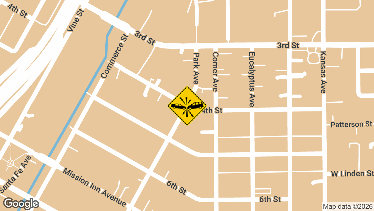 A possible collision between a vehicle and a pedestrian was reported Saturday, April 4, near the intersection of Park Avenue and 4th Street in Riverside, California.