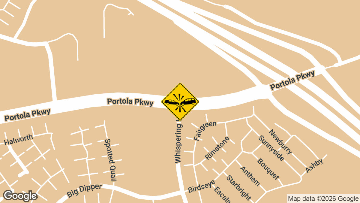 A traffic collision with possible injuries was reported on Monday, April 6, near the intersection of Portola Parkway and Whispering Hills in Irvine, California.