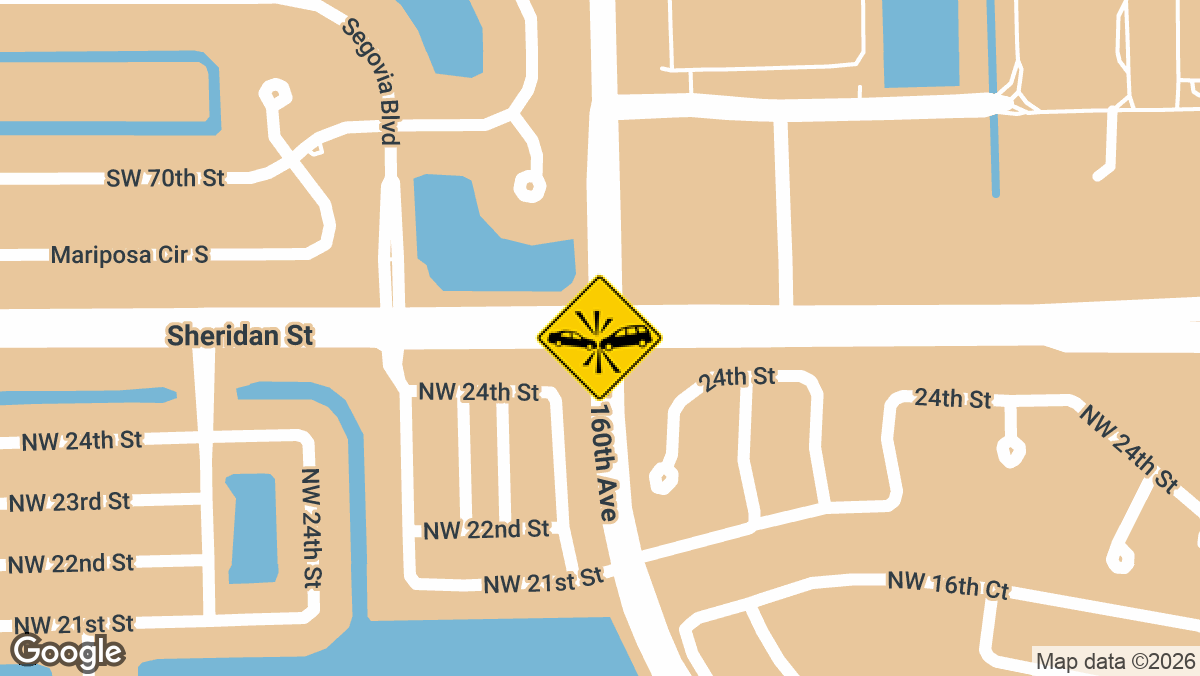 A traffic accident with reported injuries was responded to near the intersection of Southwest 160th Avenue and Sheridan Street in Pembroke Pines on Monday, March 30, in the early afternoon.