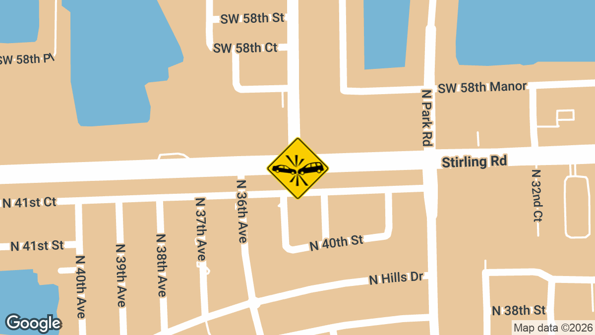 A traffic accident with possible injuries was reported on Wednesday, April 8, near the intersection of Stirling Road and Lakeshore Drive in Hollywood