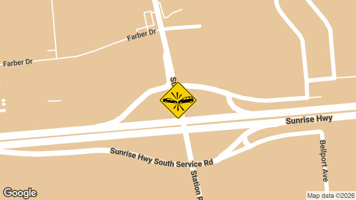 Two people were hurt in a crash on Sunrise Highway near Station Road in North Bellport in the early morning hours of Thursday, April 30.