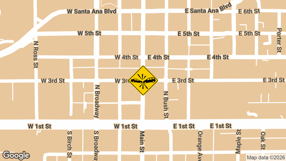 Emergency units responded to a traffic collision at the intersection of West 3rd Street and Main Street in Santa Ana in the early morning hours of Friday, April 03.