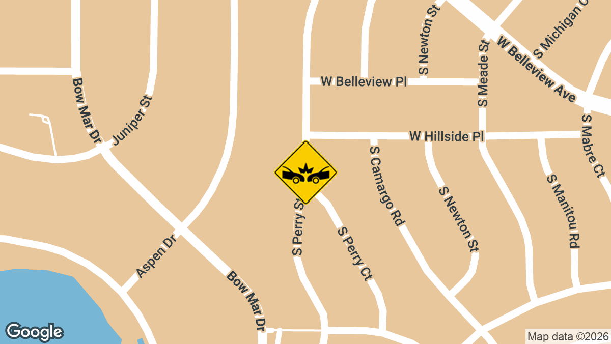 A three-vehicle collision near the intersection of West Bellevue Avenue and South Perry Street in Littleton left at least one person injured on Tuesday, March 31, late in the evening.