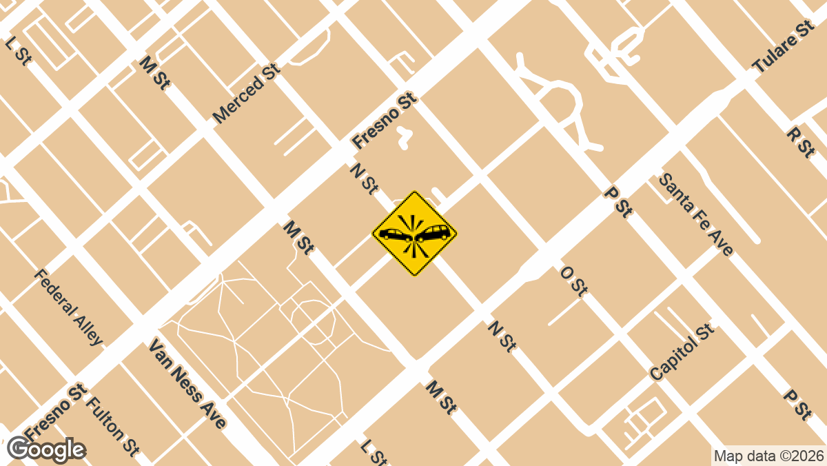 A Honda sedan and a Toyota SUV collided at the intersection of Floral Avenue and Grove Avenue in Fresno, California, on Monday, May 18, at around 5:25 p.m. The crash left four people hurt.