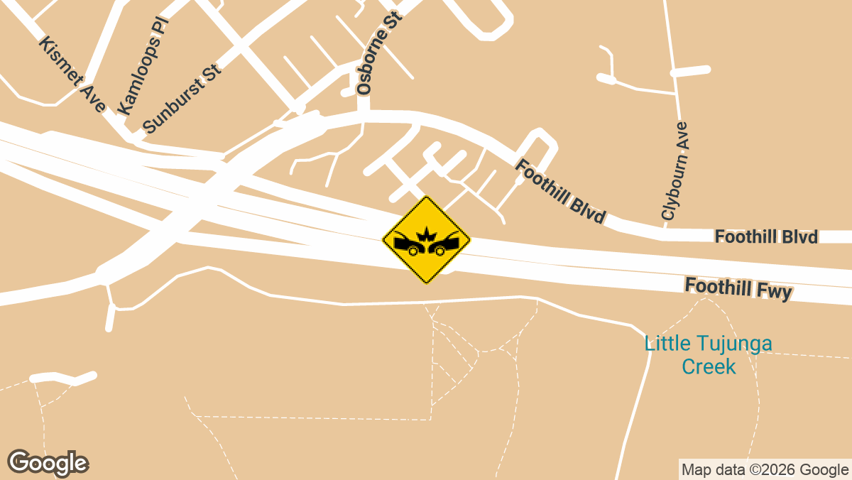 A multi-vehicle crash blocked lanes on westbound Interstate 210 near the Osborne Street on-ramp in Sylmar in the early morning hours of Tuesday, May 19, first reported at approximately 4:34 a.m.
