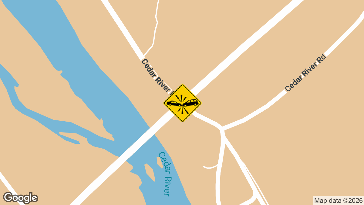 Two people were taken to a hospital with non-life-threatening injuries after a crash at the intersection of Highway 1 and Cedar River Road on Monday, May 4.