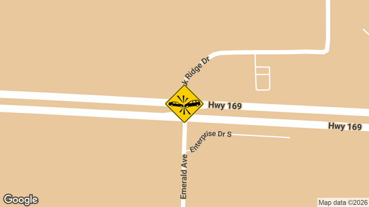 A two-vehicle collision on southbound Hwy 169 at Rock Ridge Dr left one person hurt on Wednesday, May 20, at approximately 1:38 p.m.