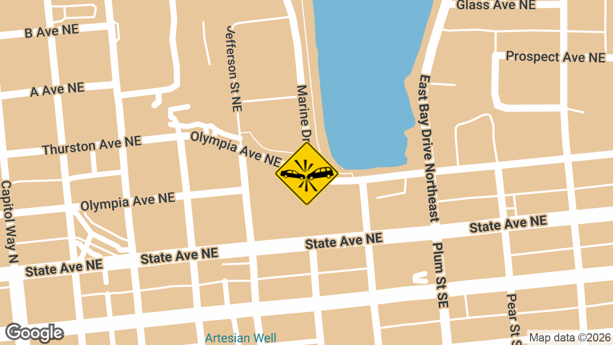 A two-car injury crash with airbag deployment in both vehicles was reported Tuesday, May 19, at the intersection of Marine Drive and Olympia Avenue in Olympia.