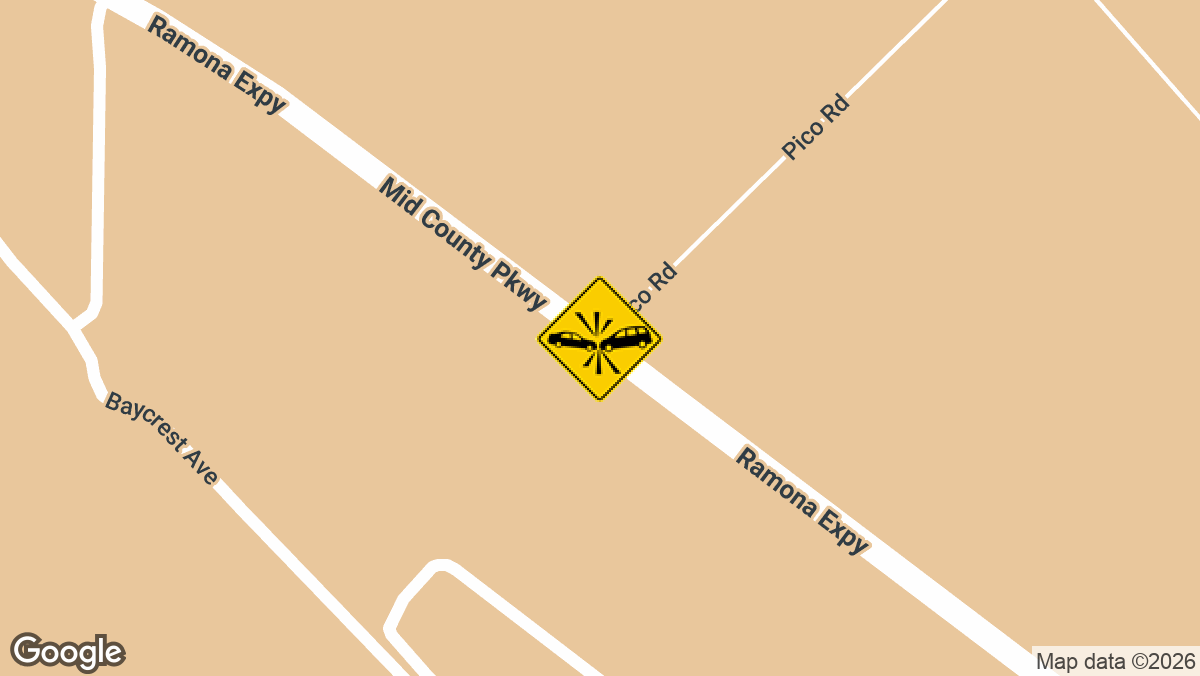 A two-vehicle collision was reported Wednesday morning on Ramona Expressway near Pico Avenue.