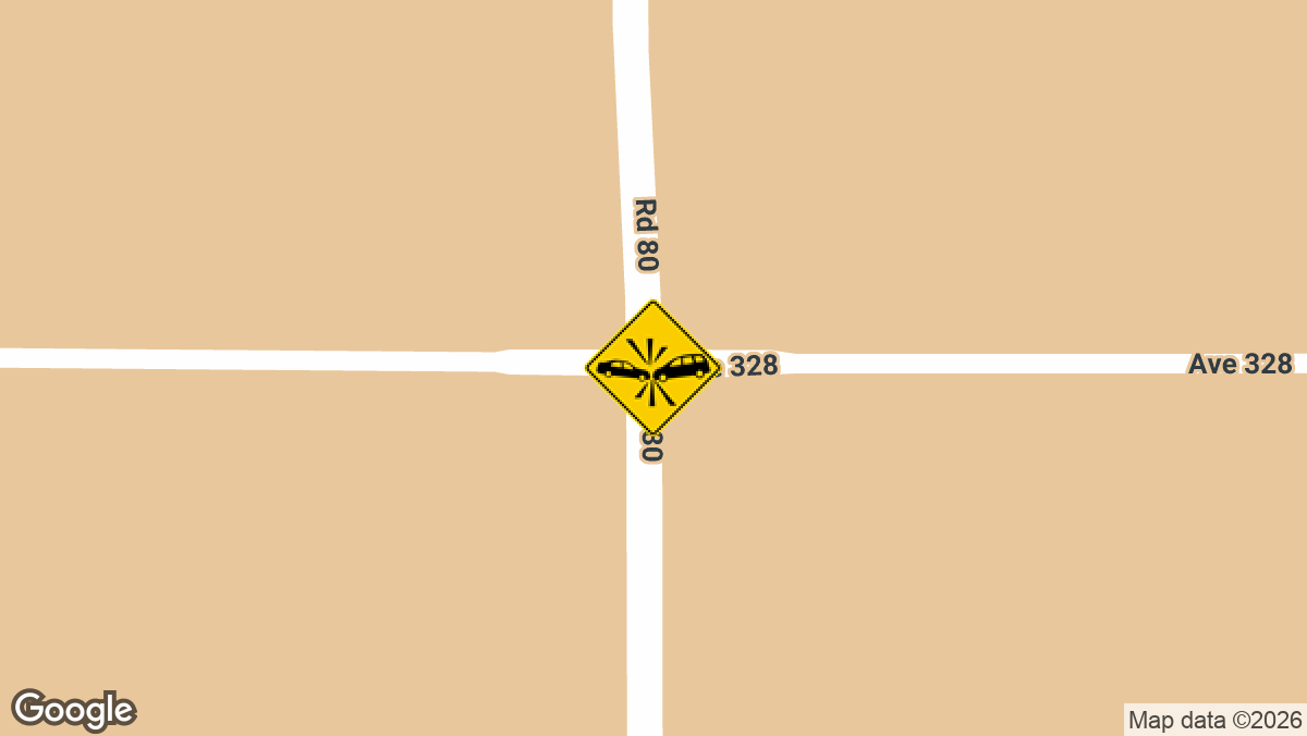 One person was hurt in a two-vehicle collision on southbound Road 80, just north of Avenue 328, on Sunday, May 30, evening.