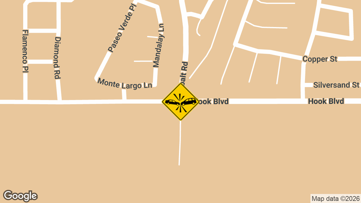 Two California Highway Patrol officers were injured Thursday evening when a marked patrol vehicle and a silver Mercedes sedan collided on Hook Boulevard near Cobalt Road in Victorville.