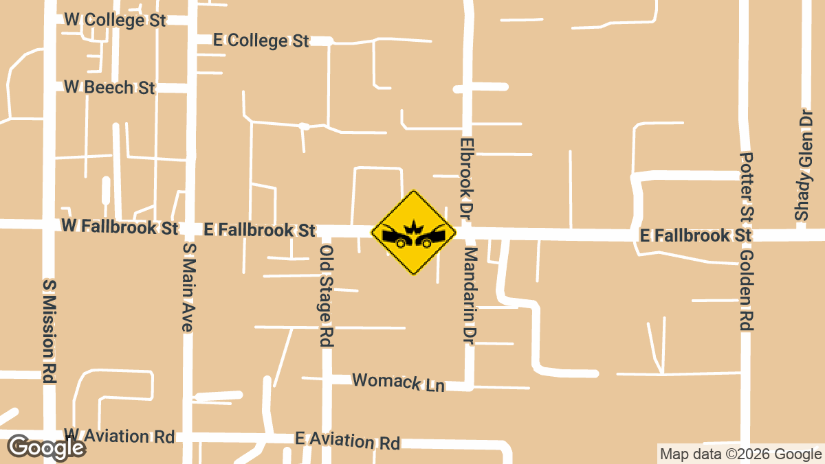At least one person was injured in a three-vehicle collision Tuesday morning on East Fallbrook Street in Fallbrook.