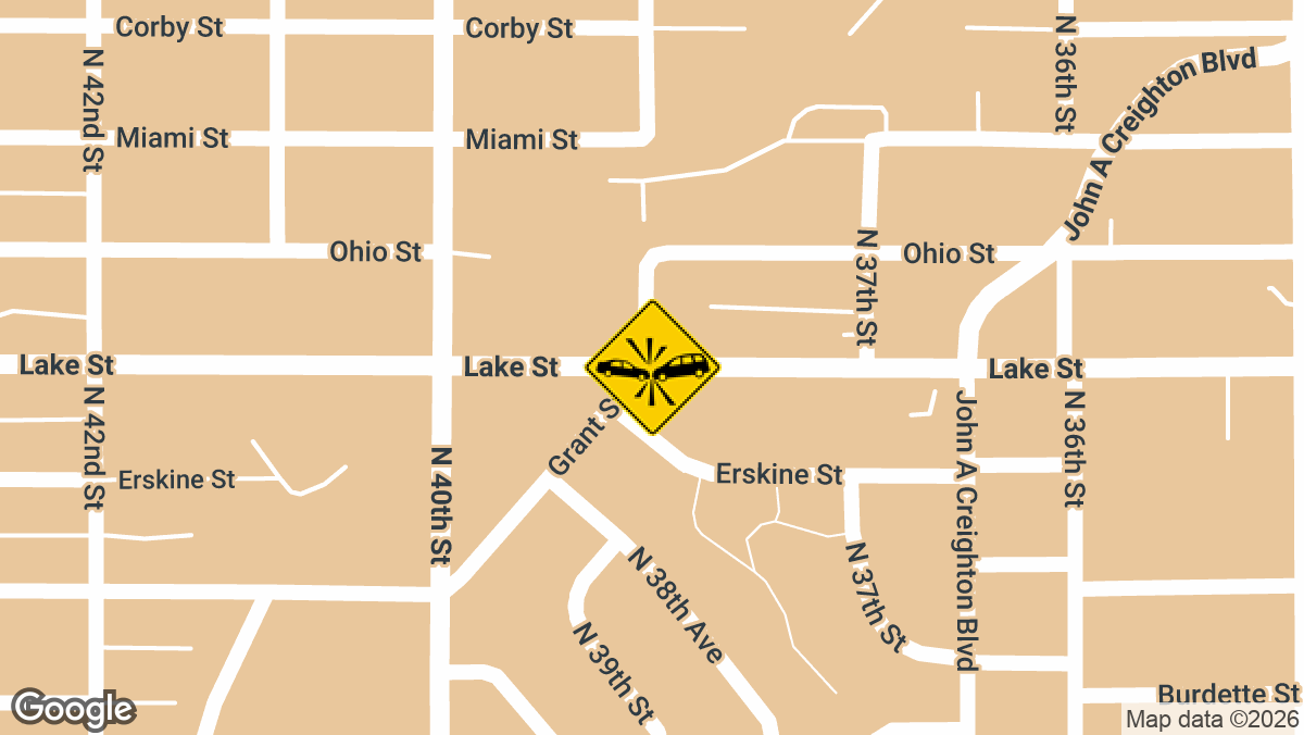 An injury crash involving two vehicles was reported Monday, August 25, near 38th Street and Lake Street in Omaha.