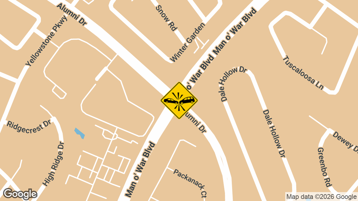 An injury crash blocked the through lane and outside left turn lane on outbound Alumni Drive at Man O War Boulevard Thursday, August 6, according to dispatch reports.