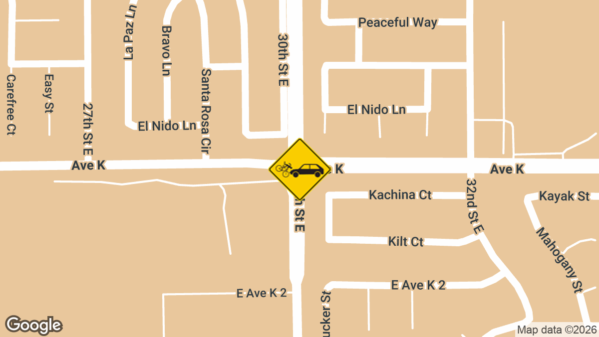 A bicyclist was injured Thursday when a vehicle struck them at the intersection of Avenue K and 30th Street East, near Santa Rosa Circle in Lancaster.