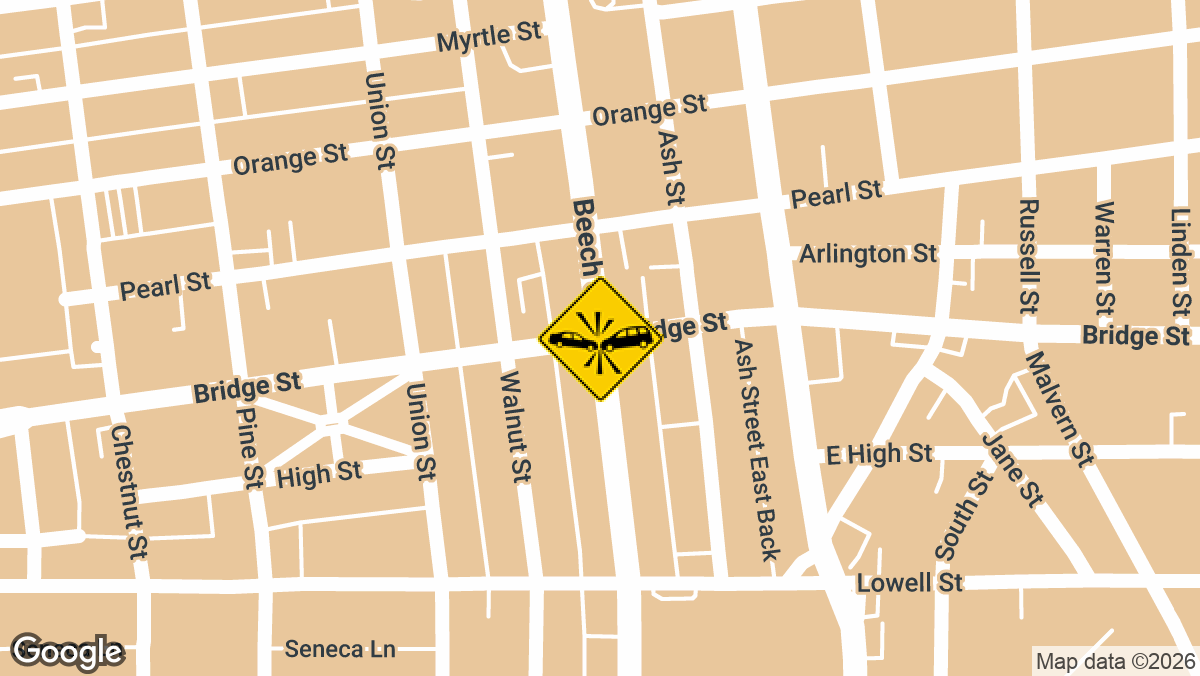 At least one person was injured Monday afternoon, August 24 in a collision at the intersection of Beech Street and Bridge Street in Manchester.