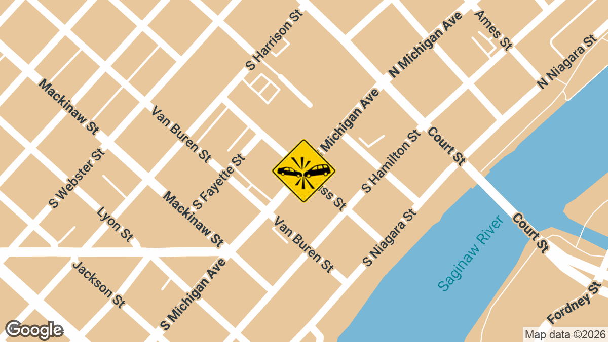 An injury crash was reported Tuesday, August 25, at the intersection of Cass Street and South Michigan Avenue in Saginaw.