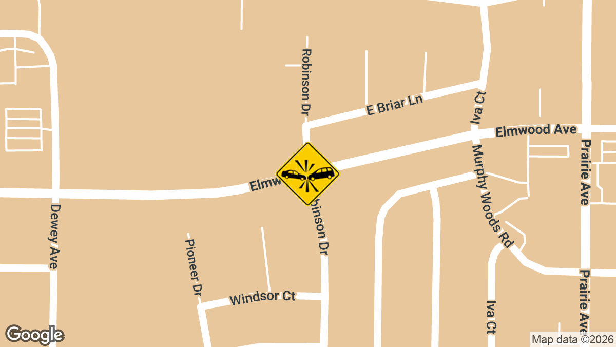 An injury crash was reported Wednesday, August 12, at the intersection of Elmwood Avenue and Robinson Drive in Beloit, Wisconsin.