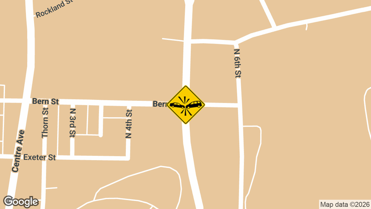 A pedestrian was struck by a vehicle Wednesday, August 19, at the intersection of North 5th Street and Bern Street in Reading.