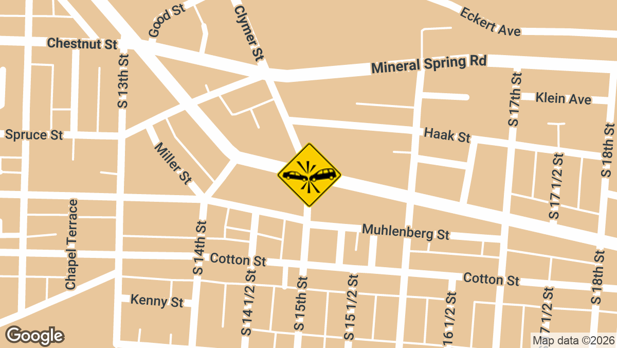 An injury crash was reported Wednesday, August 19, at the intersection of South 15th Street and Perkiomen Avenue in Reading.