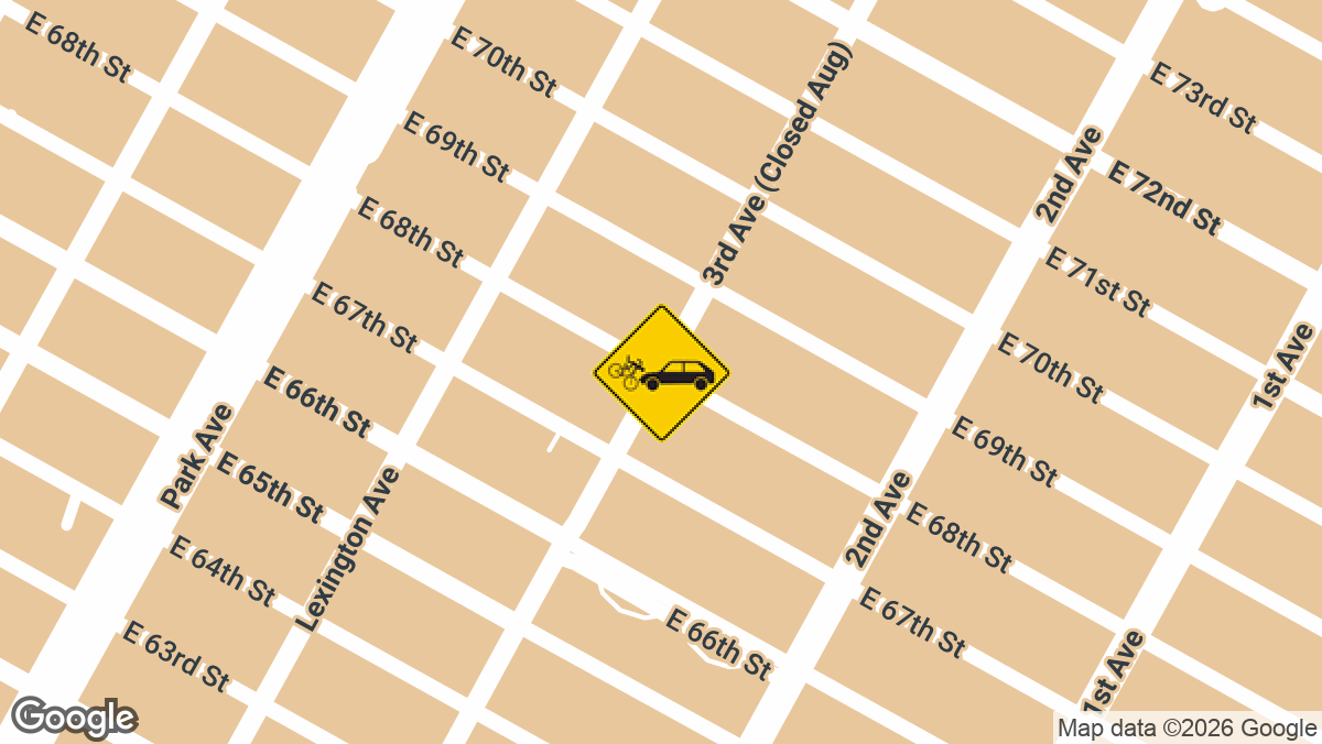 A 32-year-old bicyclist was injured Sunday night, August 16, when she was struck by an SUV on the Upper East Side.