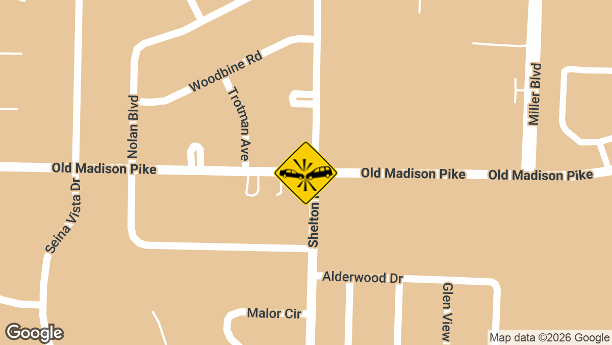 A two-vehicle crash sent a car into a fence and a home on Wall Triana Highway at Old Madison Pike Thursday morning, according to a HEMSI spokesperson.
