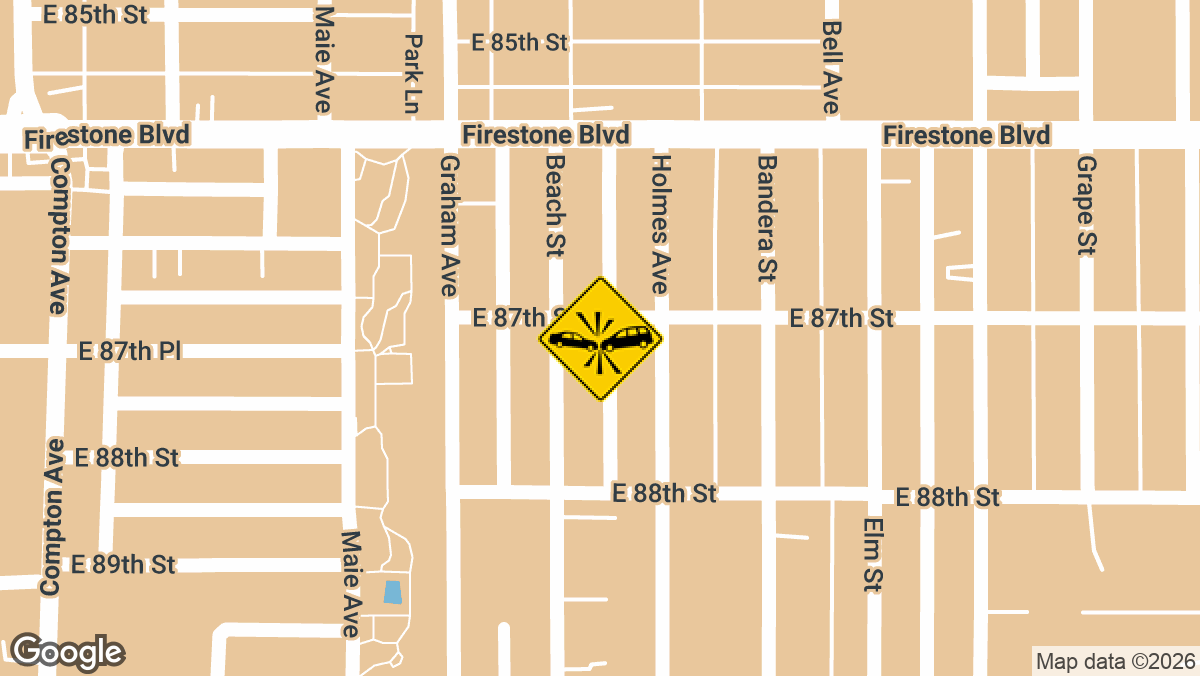 An injury crash involving two vehicles was reported Saturday, September 12, at 1756 E. 87th Street in Los Angeles.