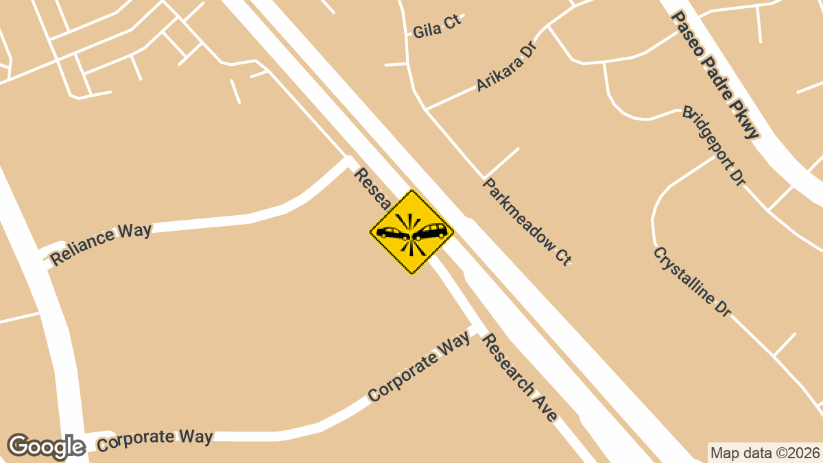 A two-vehicle crash with minor injuries was reported Monday, August 31, on southbound I-680 near the State Route 262 off-ramp in Fremont.