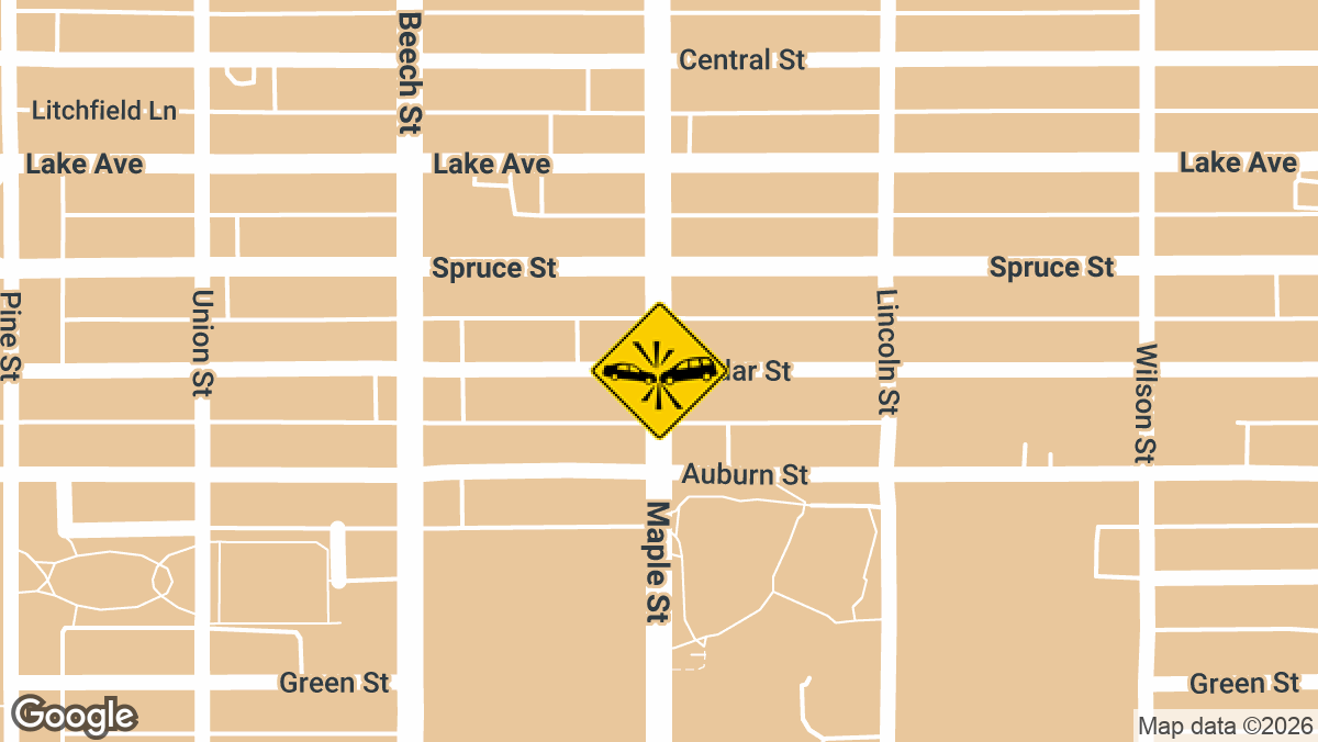 An injury wreck was reported on Cedar Street between Maple and Lincoln streets Monday evening, September 8, according to a local scanner report. The crash was reported around 7:56 p.m