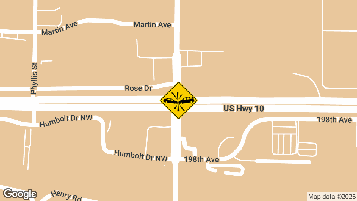 Two people were injured in a two-vehicle crash Thursday, September 10, on eastbound Highway 10 near County Road 43 in Big Lake Township, Sherburne County.