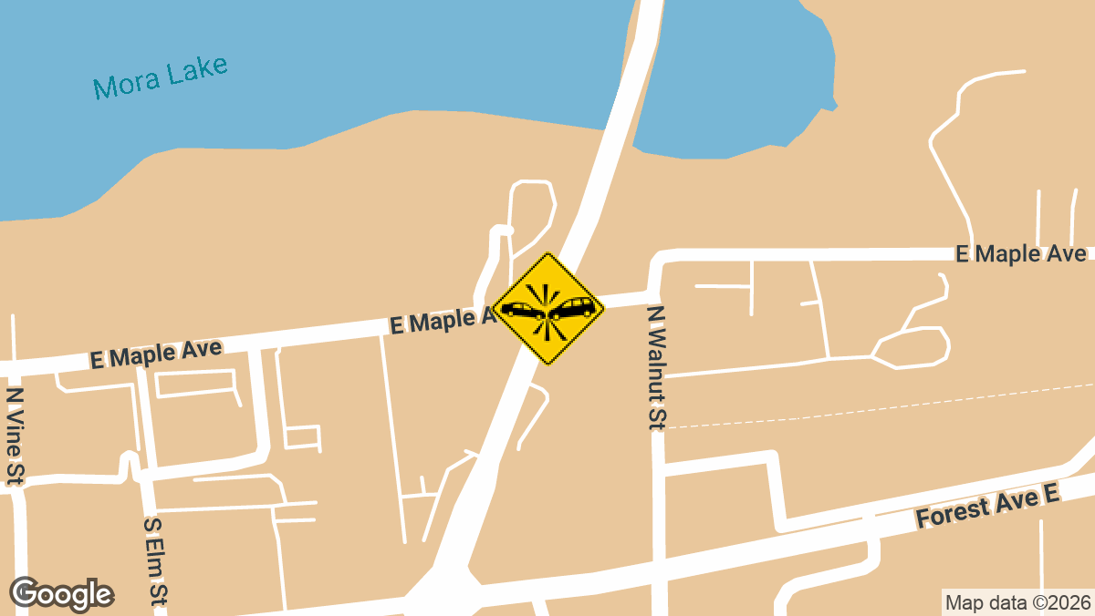 Two people were injured after a two-vehicle crash on Thursday, September 3, at the intersection of Highway 65 and Maple Avenue in Mora, Kanabec County.
